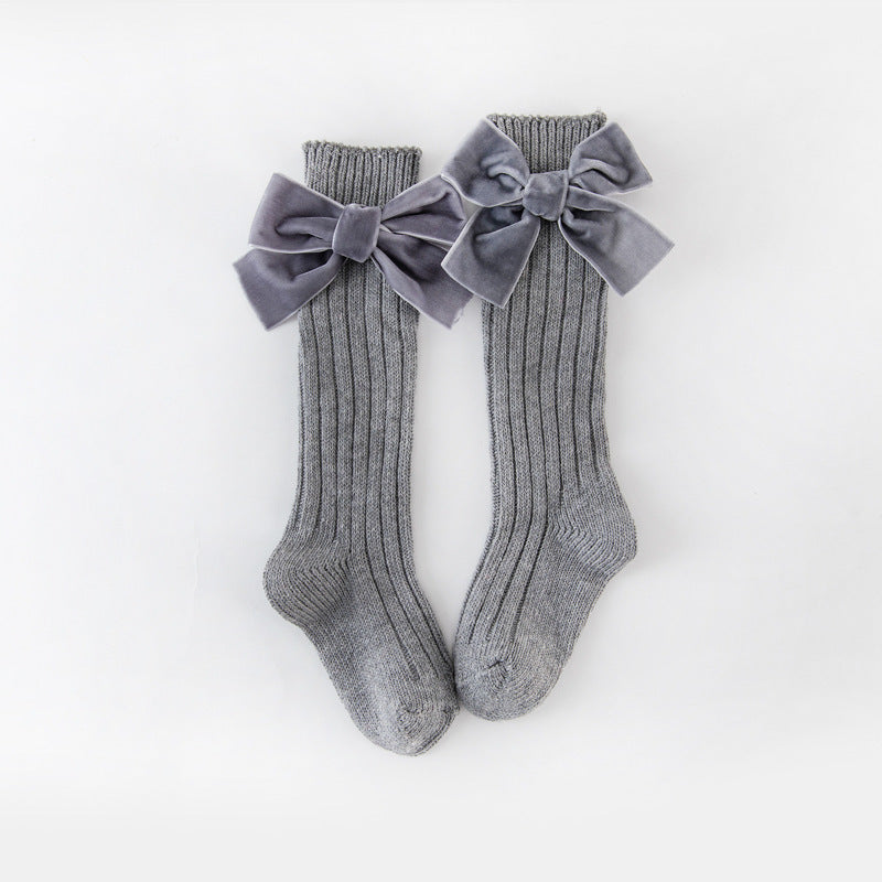 Velvet Bow Charm Knee Socks