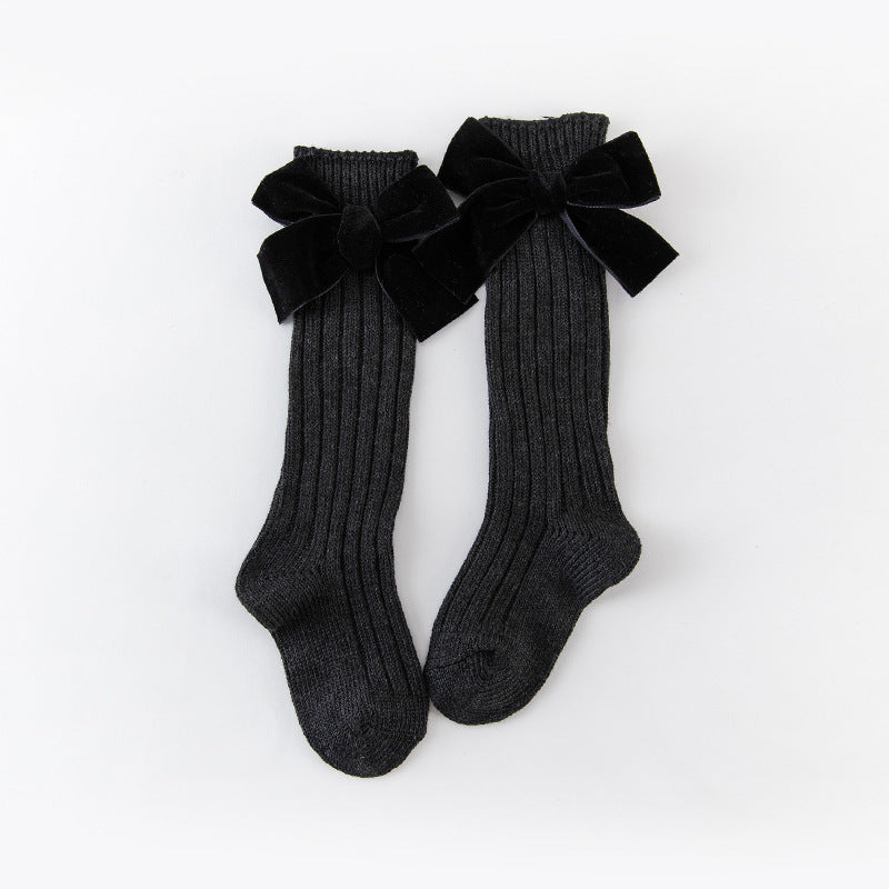 Velvet Bow Charm Knee Socks