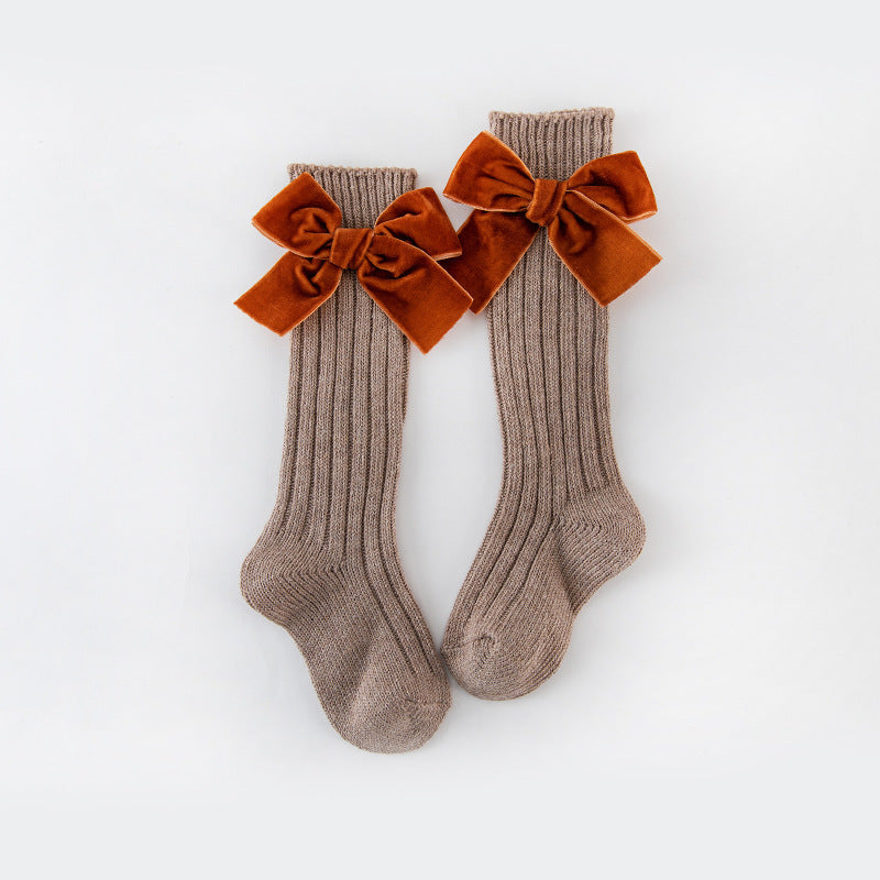 Velvet Bow Charm Knee Socks