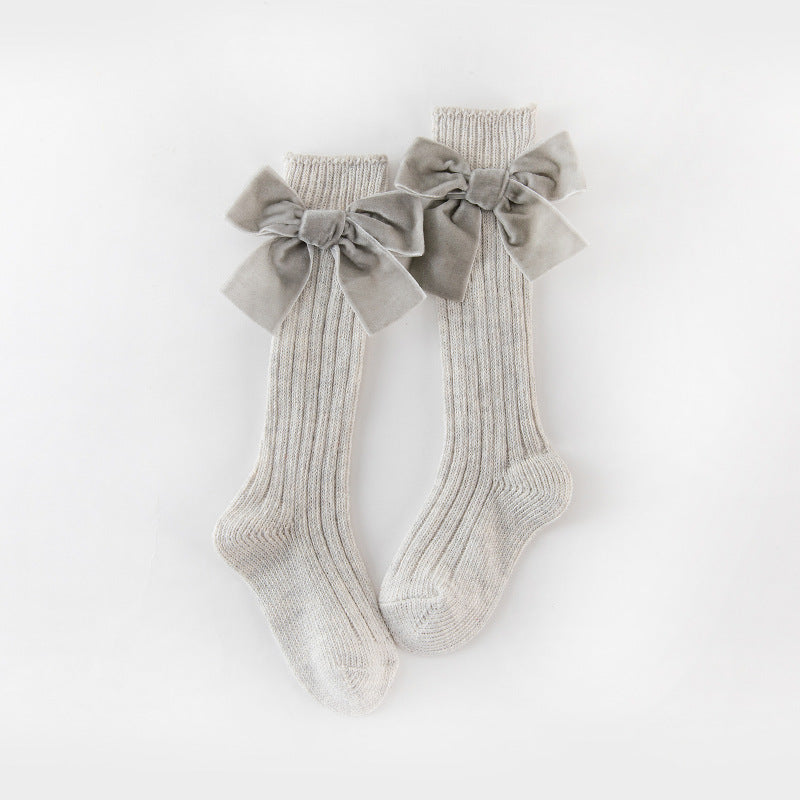Velvet Bow Charm Knee Socks