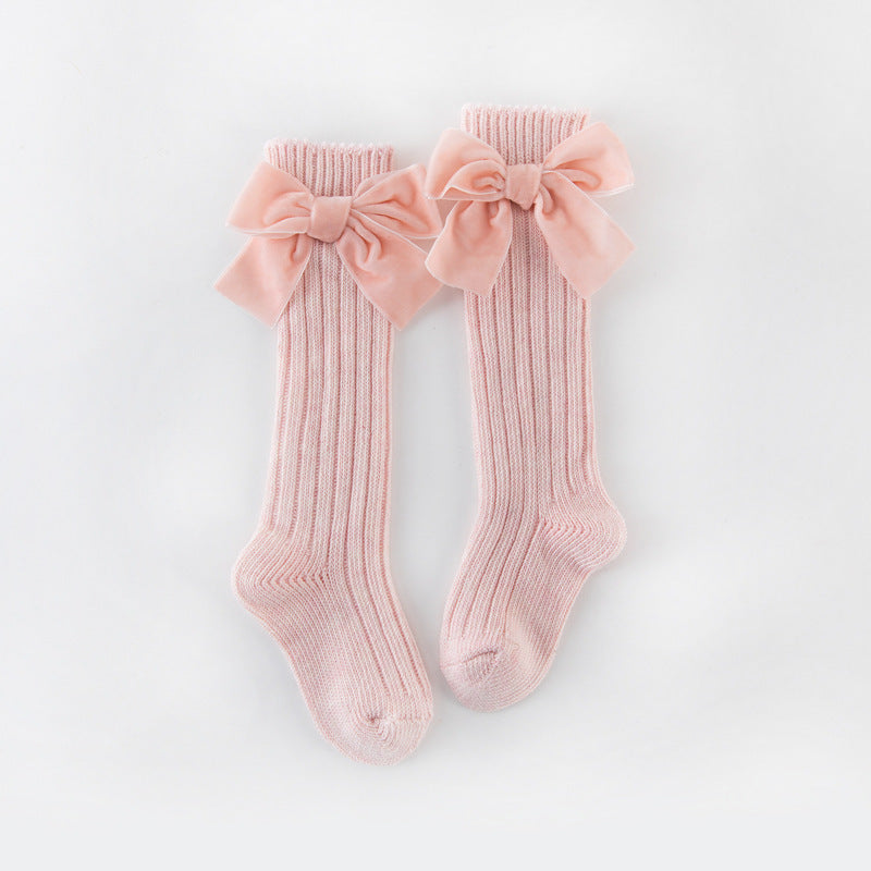 Velvet Bow Charm Knee Socks