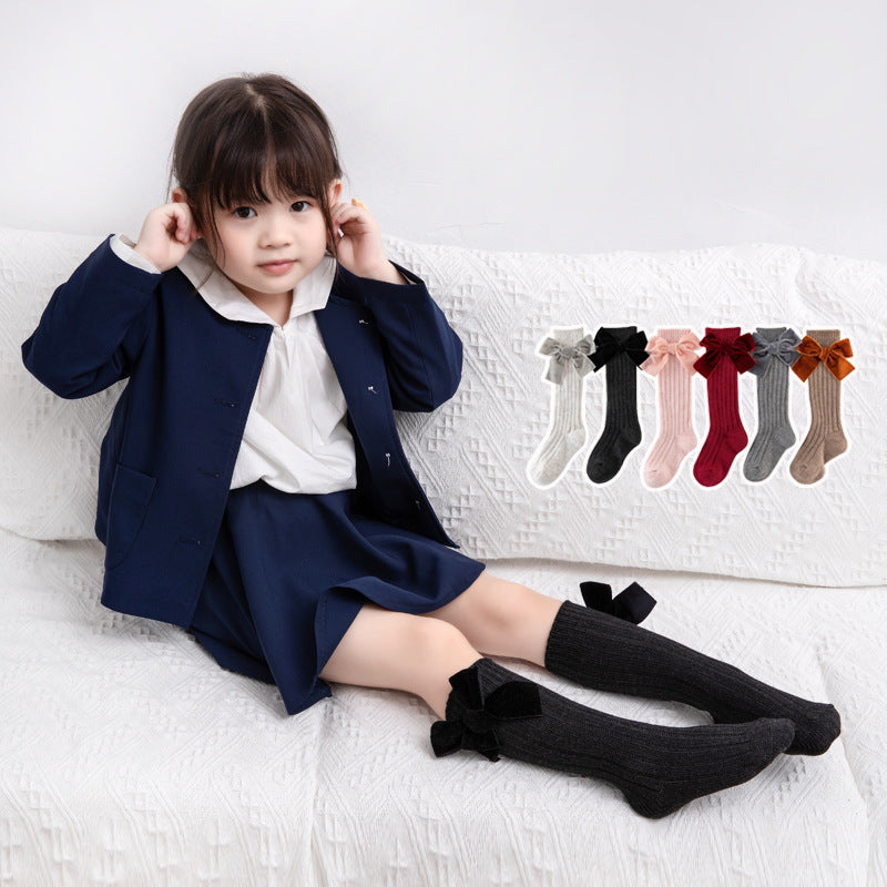 Velvet Bow Charm Knee Socks