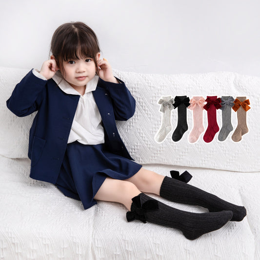 Velvet Bow Charm Knee Socks