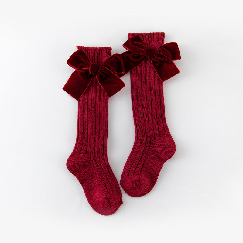 Velvet Bow Charm Knee Socks