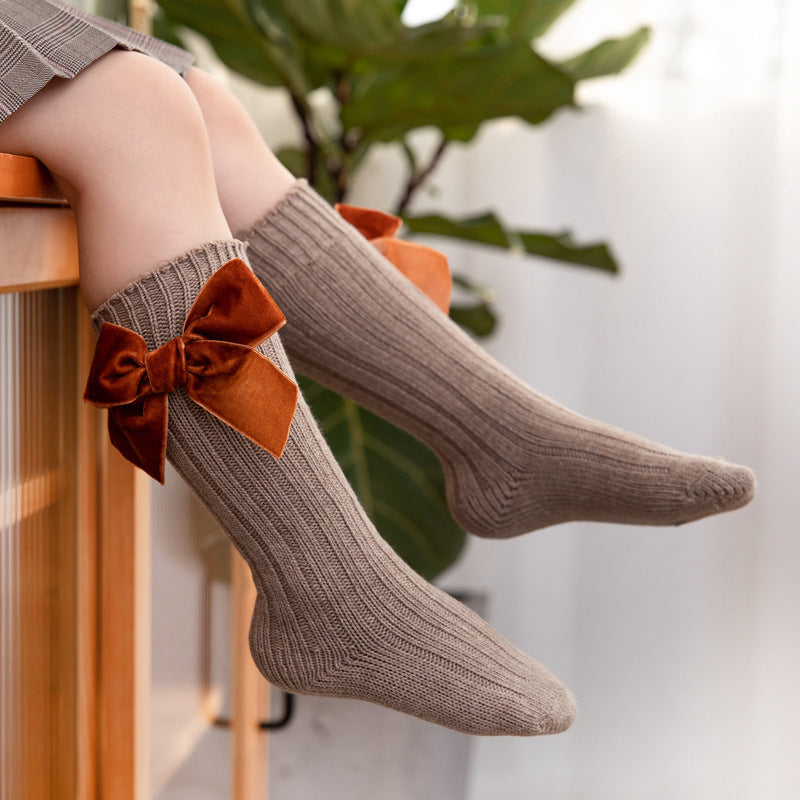 Velvet Bow Charm Knee Socks